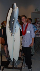 Ian Mckibben('14) with his design at the Huntington Beach Art Center. Photo courtesy of Ian Mckibben.
