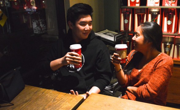 Viet Vu and Nathalie Huynh share their spoken word poetry experience over coffee. Photo by Mackenzie Hill. 