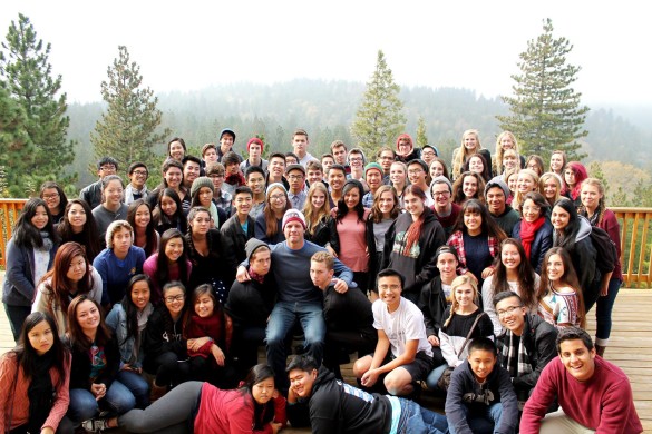 Concert Choir poses for a group shot while on retreat at Thousand Pines.