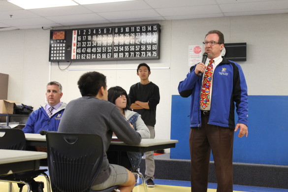 Interim Principal Kirk Kenedy addresses a concern from the student body during the first House of Reps meeting on Dec. 11. Photo by Chris Wells