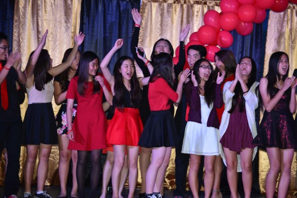 Performers celebrate as winners of the 2015 FNL talent show are announced. Photo by Ashley Le