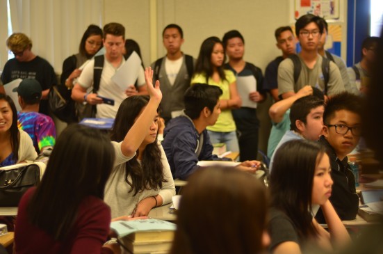 Jessica Dang (‘16), President of Engineering club raises her hand to ask the club commissioners a question.