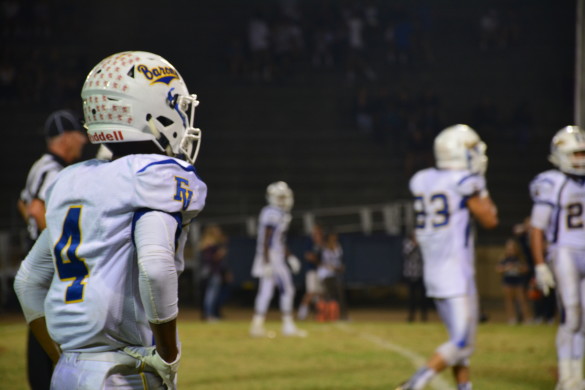 Trae Davis ('16) prepares for a play to begin. Photo by Corey Nguyen.