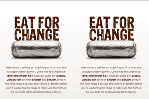 Bring in this flier to donate 50% to Baron News.