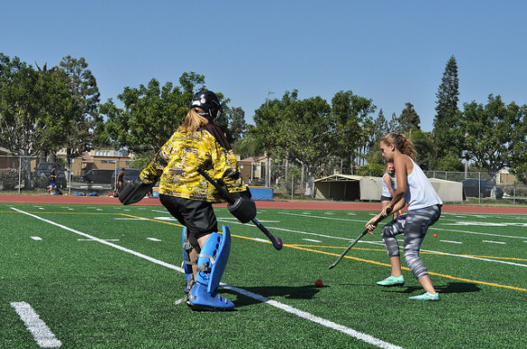 The girls varsity field hockey team practicing for their upcoming game. Photo by John Le.