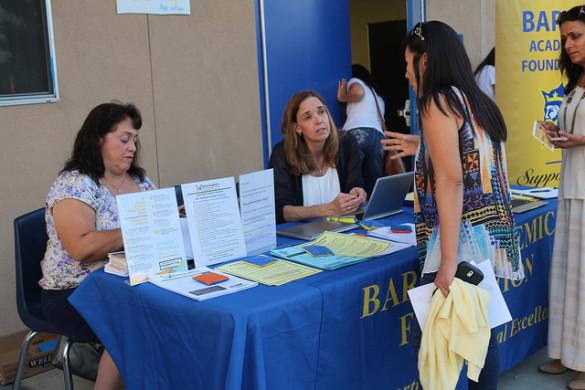 Baron Academic Foundation answering a parent's question at Back to School Night. Photo by Calvin Tran.
