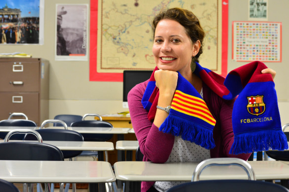 Gina Carbone boasts some memorabilia from her time in Barcelona. Photo by Yasir Khaleq