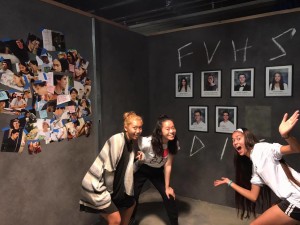 BBN production and costume designers Brianna Bui ('17) (left) and Aysia Buendia ('17) (right) pose humorously with BBN co-producer Cathy Bui ('17) (center). Photo courtesy of 