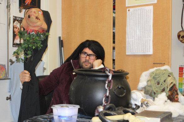 Jonathan Lloyd shows off some of his favorite decorations that he use in his classroom. Photo in Suzane Jlelati.