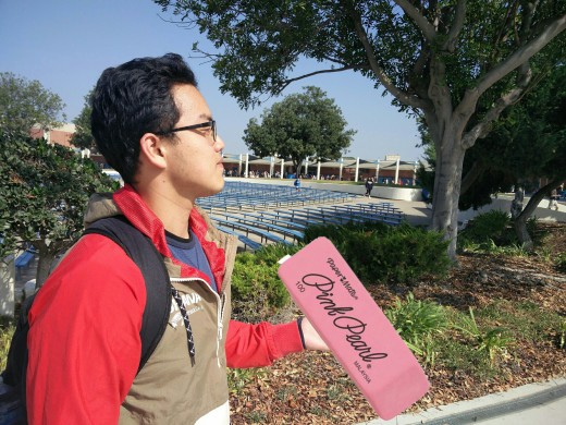 Jonathan Hom ('18), avid eraser user, stares into the sunset while holding his favorite eraser, Roger. Photo art by Benjamin Minch