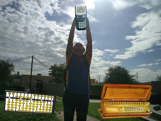 Grant Eichinger ('18) valiently holding his precious TI-84 plus graphing calculator in the air. Photo Illustration by Benjamin Minch