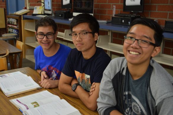 National Merit Scholarship finalists, John Daoud ('17), Johnny Nguyen ('17), and Johnson Huynh ('17), all gleaming with pride at their newfound accomplishment. Photo by Jamie Pham. 