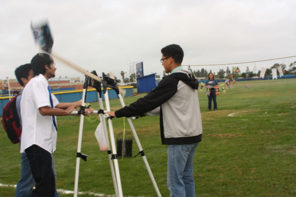 On Halloween day, Physic classes launched pumpkins over a two meter wall and tried to hit their target. Photo by Calvin Le