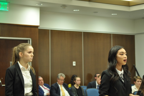 Prosecution Attorney Evelyn Hoang ('17) fighting off an objection from an opposing attorney. Photo by John Le. 