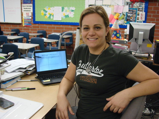 Shannon Atkins displays one of her many video lessons that she utilizes in her flipped classroom. Photo by Kaitlyn Ngo.